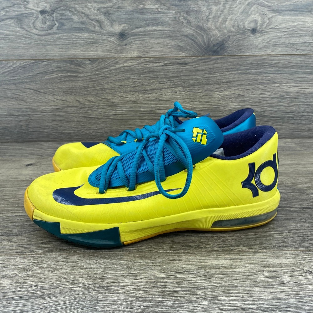 Nike KD 6 Seat Pleasant Youth Size 7Y Yellow Teal Basketball Shoes 599477-700